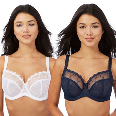 Pack of two navy and white lace t-shirt bras